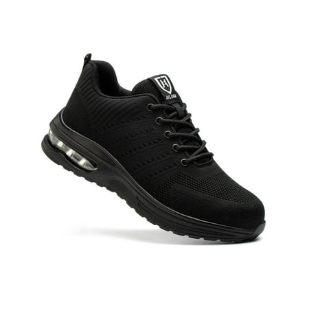 

MANLEGU Steel Toe Shoes for Men Work Safety Shoes Lightweight Slip Resistant Air Cushion Running Shoes Puncture Proof Sneakers