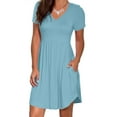 thumbnail image 4 of Liher Women Summer Beach Dress V Neck Cover Up Dress Lake Blue Lounge Relax Fit Sun Dress with Pocket Clothes Size XL, 4 of 7