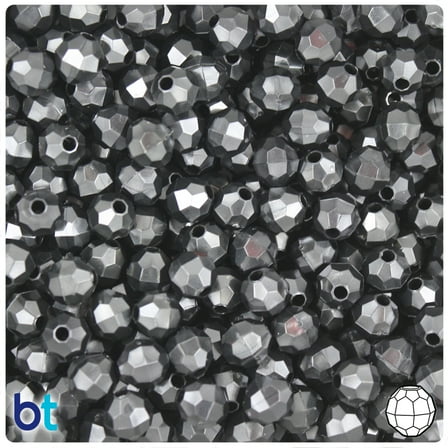 BeadTin Black Pearl 8mm Faceted Round Plastic Beads (450pcs)