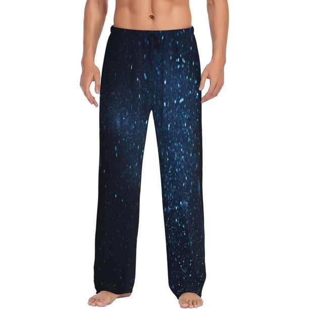 Balery Blue Glitter Retro Pantalones de pijama para hombre, pijama ultraligero, pantalón de descanso-Small