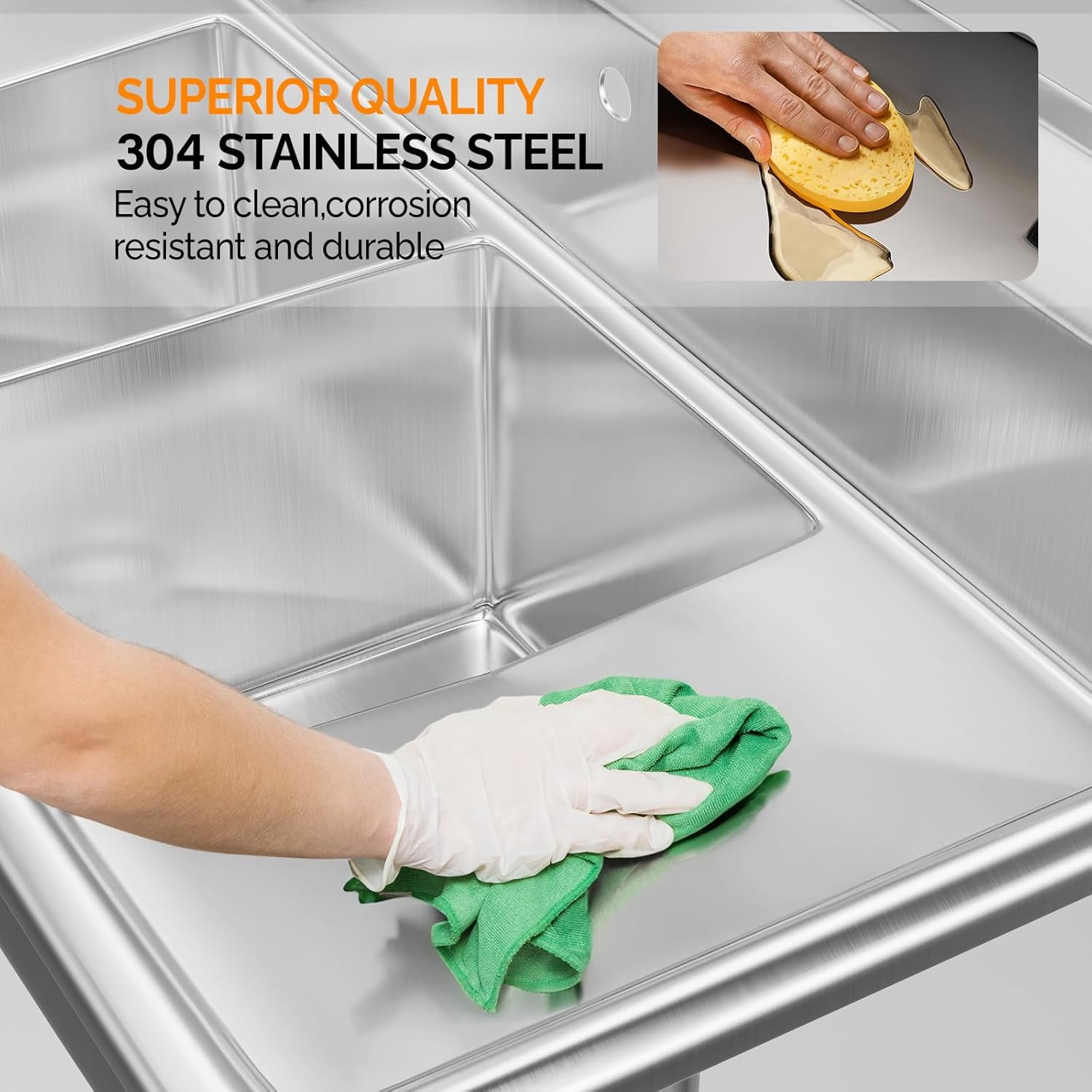 ROVSUN Commercial Sink, Stainless Steel Sink with 3 Compartment and 2 Sides Drain Rack, 20" x 54" x 43.5" Freestanding Utility Sink, Great for Restaurant Kitchen Laundry Room Garage Sunroom