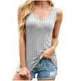 thumbnail image 2 of Womens Tank Tops Dressy Casual Women's Casual Spring And Summer Leisure Round -neck Solid Color Striped Pullover Gray XXL, 2 of 9