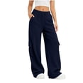 thumbnail image 2 of Women's Cargo Sweatpants High Waist Wide Leg Drawstring Baggy Fleece Lined Pants Casual Athletic Joggers with Pockets XL, 2 of 6
