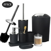 8 Pieces Bathroom Accessory Set, Black Bathroom Accessories Set with Trash Can, Soap Dispenser, Toothbrush Holder, Toothbrush Cup, Soap Dish, Toilet Brush and Q-tip Holders for Bathroom