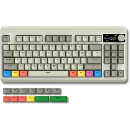 COSTOM Wireless Mechanical Keyboard with Media Knob & Screen, Hot Swappable Custom PBT keycaps Gaming Keyboard in 75% Layout, Industrial Gray,Linear Switch