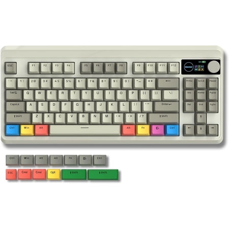 COSTOM Wireless Mechanical Keyboard with Media Knob & Screen, Hot Swappable Custom PBT keycaps Gaming Keyboard in 75% Layout, Industrial Gray,Linear Switch