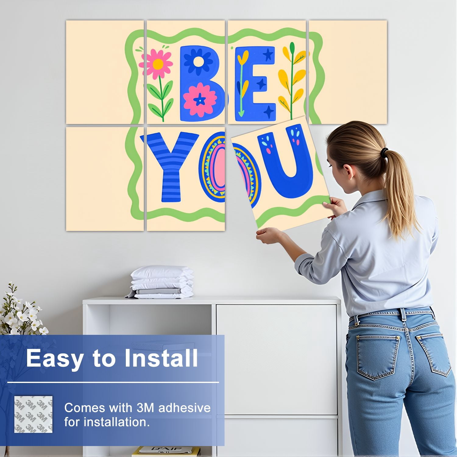 8 Pack Art Acoustic Panels Sound Absorbing Colorful Floral Be You Decorative Soundproof Wall Panels Self Adhesive for Nursery Game Room Bedroom 48"x32"