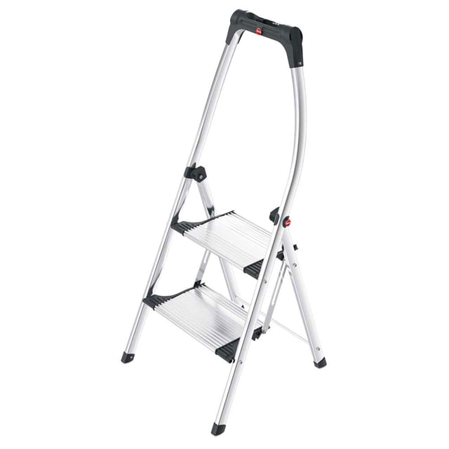 Hailo Folding Step Stool, 2 Step Ladder with Tray, K100, Silver