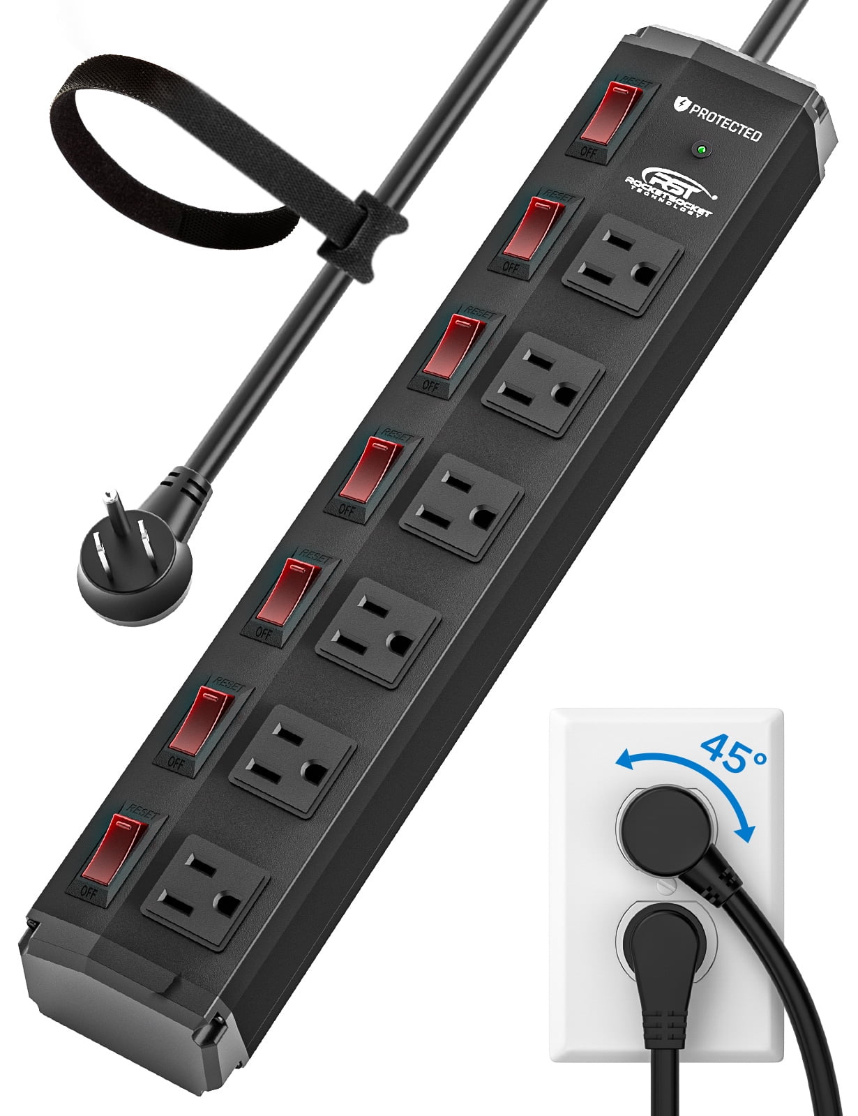 Flat Plug Warranty Fast Charge GE Power Strip Surge Protector 6ft Long Power Cord 6 Outlets 37211 White Wall Mount 