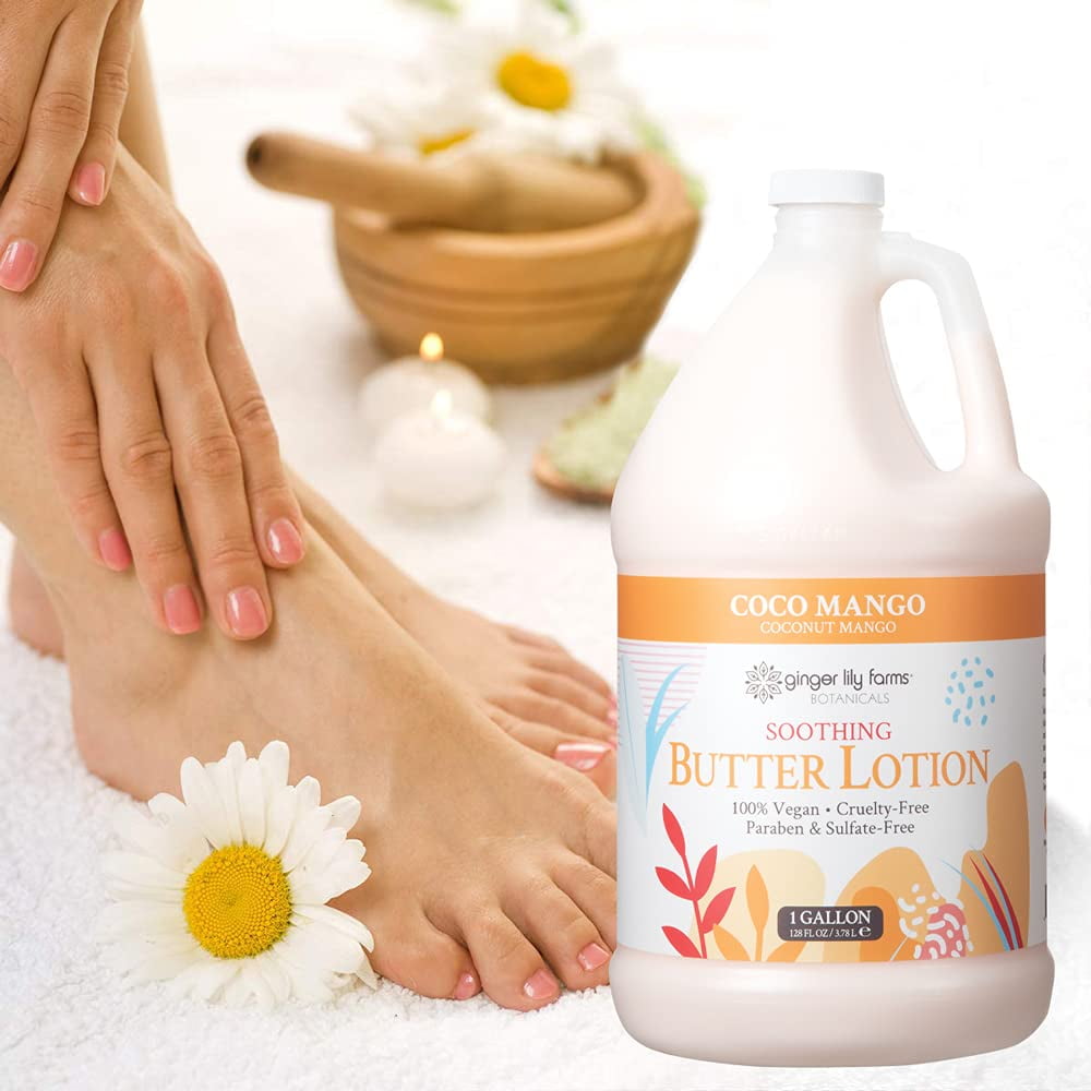 Ginger Lily Farms Botanicals Coco Mango Soothing Butter Lotion, 100% Vegan, Paraben, Sulfate, Phosphate, Gluten and Cruelty-Free, 1 Gallon