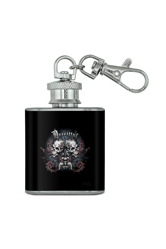 Deceitful Skulls Biker Motorcycle Chopper Stainless Steel 1oz Mini Flask Key Chain