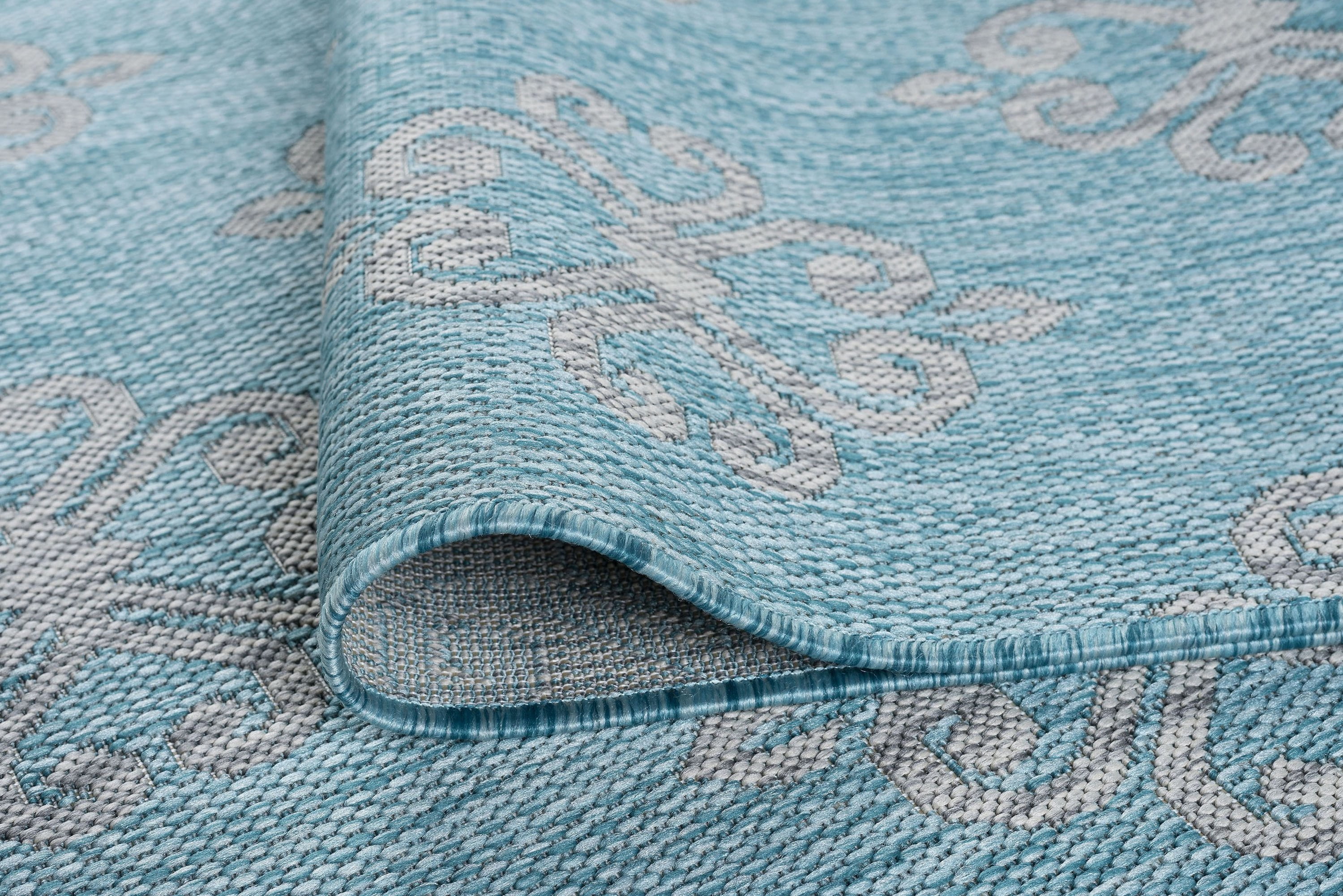 Veranda Transitional 8' x 10' Aqua and Light Gray Polypropylene Outdoor Area Rug