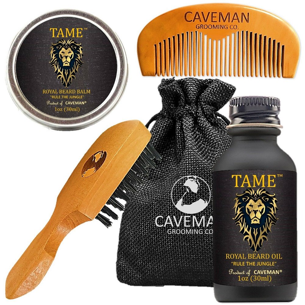 Caveman Tame Royal Beard Oil 1 oz Balm 1 oz and Pocket Brush Comb