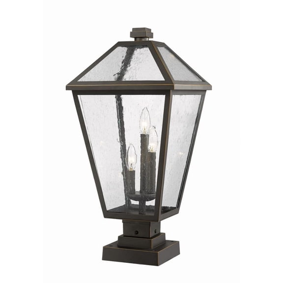 Z-Lite Talbot 3 Light 25" Seedy Glass Steel Outdoor Mounted Lamp Pier in Bronze