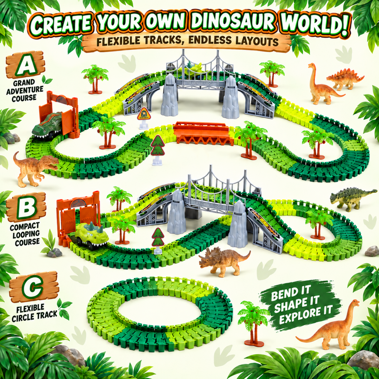 WEFONE Dinosaur Track Toys Flexible Race Track Set photo 6