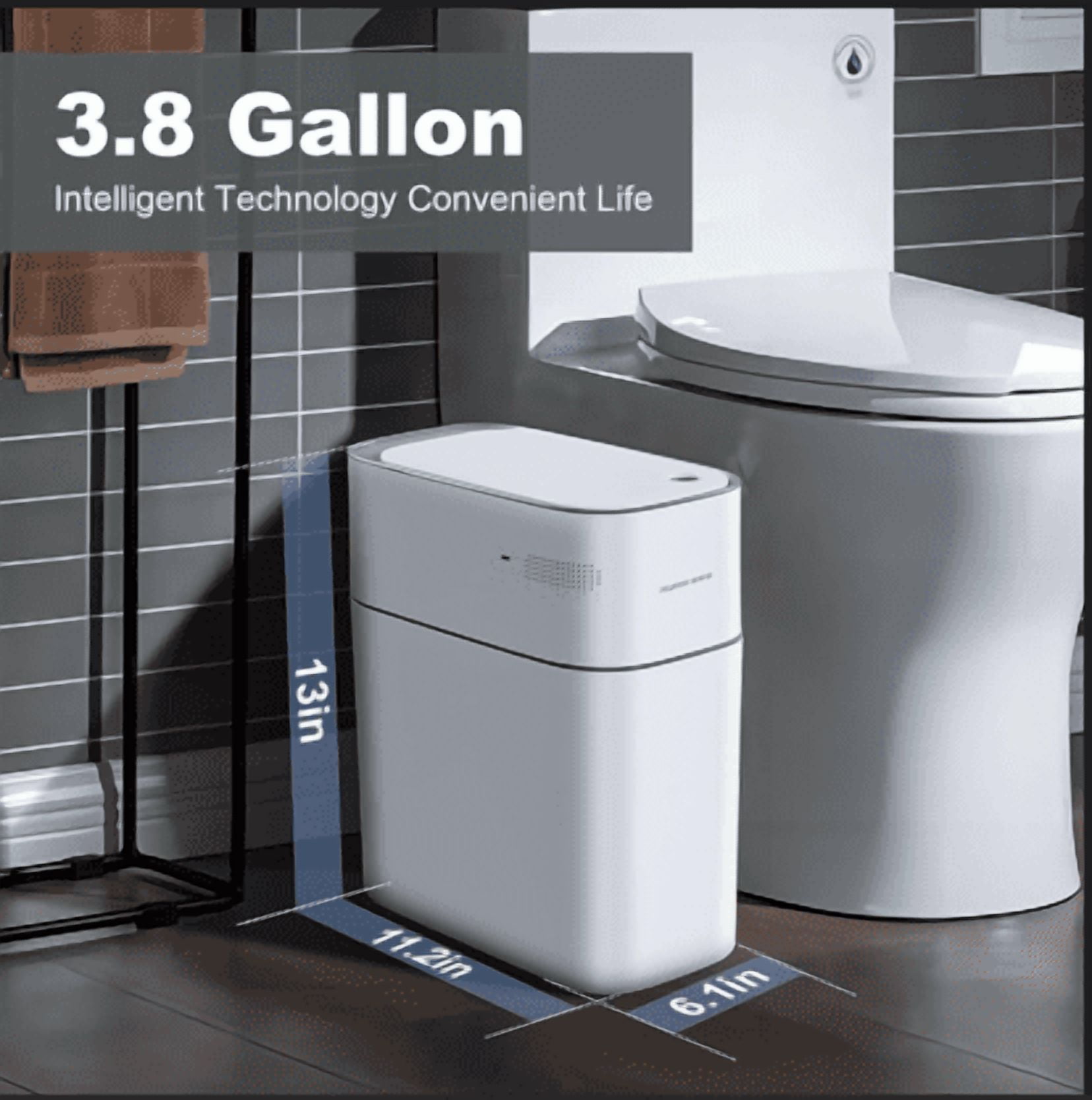 Joybos Automatic Touchless Motion Sensor Trash Can 3.8 Gallon Slim Design Waterproof Wastebasket Plastic Trash Can For Bathroom, Bedroom, Kitchen, Office,Living Room