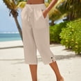 thumbnail image 2 of Resicozy Cotton Capri Pants for Women Loose Fit Straight Leg Drawstring Elastic Waist Cropped Pant Casual Summer Clothes Beige 2XL, 2 of 6