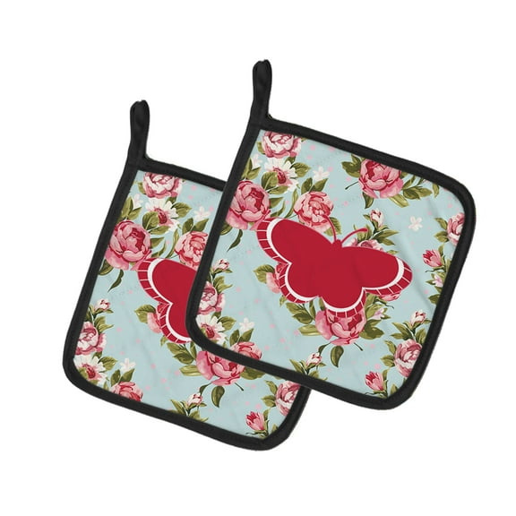 Caroline's Treasures BB1039-RS-BU-PTHD Butterfly Shabby Chic Blue Roses Pair of Pot Holders , 7.5HX7.5W, multicolor