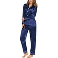 thumbnail image 1 of Women's Pyjama Set Long Sleeve Pyjamas Silk Satin Pjs Soft Button Down Sleepwear Set Loungewear, 1 of 5