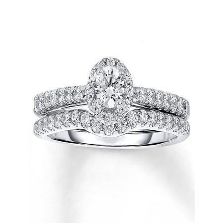 Halo 1 Carat Round Halo Diamond Wedding Ring Set in White Gold