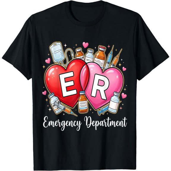 Emergency Department Valentine Er Valentines Day Nurse Bold T-Shirt , Vintage T-Shirt