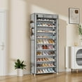 thumbnail image 6 of Vertical Narrow Shoe Rack Organizer Tall Shoe Rack for Closet Entryway 10 Tier Non-Woven Cover Shoe Shelf Holds 36-41 Pairs Free Standing Shoe Storage Cabinet with Dustproof Cover, White, 6 of 8
