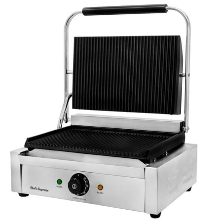 

Commercial Countertop Panini Grill w/ 14 x 9 Grooved Cast Iron Plates Each