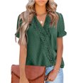 thumbnail image 1 of Camisa de manga corta para mujer, cuello en V, verano, playa, cita, tienda, festival escolar, moda, Tops simples de Color sólido, blusa para Ropa, zapatos y accesorios Miscelánea Azul oscuro S Jumpingount AP011577-21, 1 of 6