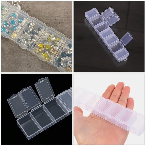 Hemoton 9-Piece Clear Jewelry Storage Container with 7 Sections, Bead Organizer Box for Nail Art, Plastic Transparent Jewelry Case