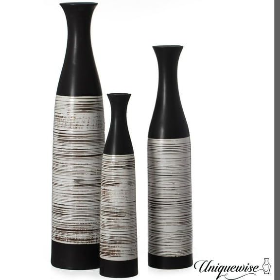 Handcrafted Black and White Waterproof Ceramic Floor Vase - Neat Classic Bottle Shaped Vase, Freestanding Floor Vase