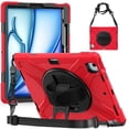 thumbnail image 1 of Funda para iPad Air 11 2024 / Air 11 2025, Funda Protectora de Silicona Anti-caída + Capa de PC con Asa, Correa para el Hombro, Funda Protectora Resistente a Golpes y Tres Pruebas para Tablet, Rojo, 1 of 6