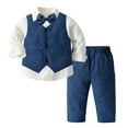 thumbnail image 4 of KAUOD Boys 2 Piece Cotton Vest Set Sleeveless Button Front Tank Top+collar Shirt and Wide Leg Pants Kids Uniform Clothes, 4 of 9