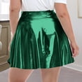 thumbnail image 6 of Pull on Shorts Women Plus Size Women's Shiny High Waisted Pleated Mini Skirt Flared Skater Skirt for Party Club Daily Wear Green XXL, 6 of 9