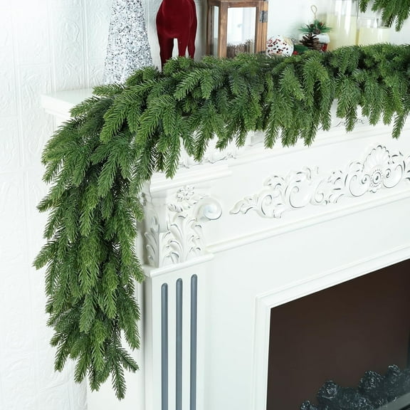 Guvpev 6FT Christmas Garland Realistic Fuller, Natural Droopy, Lifelike Xmas Green Cedar Pine Garland for Table Mantel Wall Yard Fireplace Staircase, Garlands for Indoor Outdoor Christmas Decorations