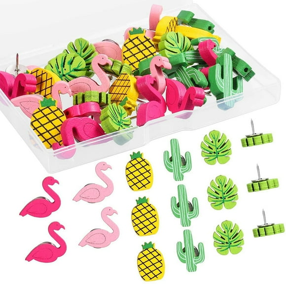 Bearachild 30 chinchetas de cactus para añadir personalidad, uñas decorativas bonitas y vibrantes, clavos fijos en forma de I de madera blanda Decoración del hogar Cuatro tipos mixtos