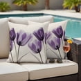thumbnail image 5 of Spring Retro Pillow Covers 2 Pack X-ray Image of Purple Tulips Flower Leaf Beige Pillowcase Waterproof Outdoor Throw Pillow Cover for Patio Garden Square Cushion 20”x20”, 5 of 9
