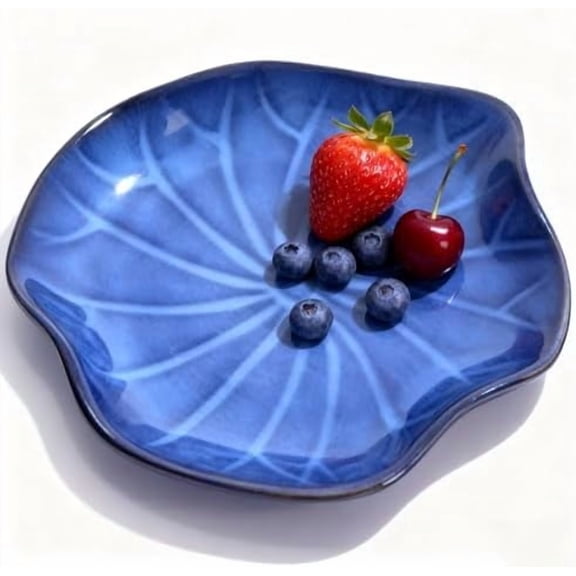 Blue Ceramic Decorative Bowl, Ocean-Inspired Shallow Centerpiece Dish with Artistic Glaze, Modern Tabletop Accent for Dining Table, Coffee Table, Office Desk & Entryway Home Décor