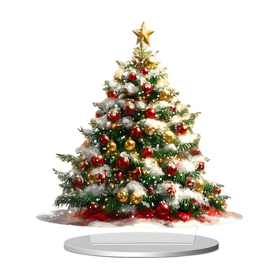 20cm Christmas Tree Carousel Acrylic Standee, 2D Desktop Ornament Multiple Prints, Stable Base, Holiday Gift Home Decor