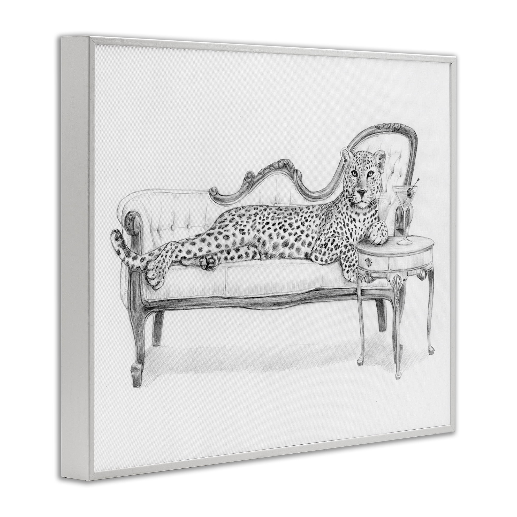 Stupell Industries Lounging Beast Cheetah White Framed Giclee Art, design by Victoria Barnes