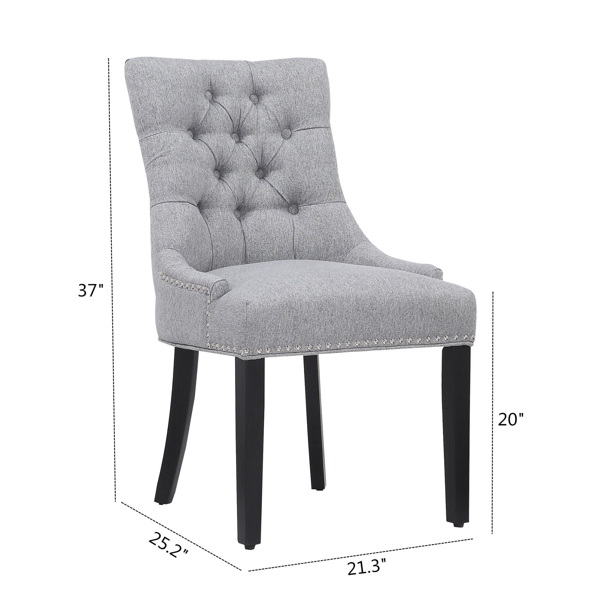 Polytrends Grandview Tufted Upholstered Linen Fabric Dining Chair Sloped Arm Grey Rubberwood, Acacia Nailheads, Tufted Modern & Contemporary, Rustic,