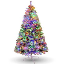 Legooin 6FT Snow Flocked Prelit Artificial Christmas Tree with 300 Colored Lights 800 PVC Branch Tips for Holiday Halloween Christmas Decor