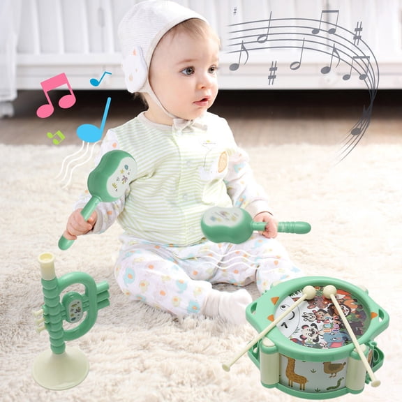Batería Hand Pat | Juguete musical con sonajero y trompeta | Instrumentos de percusión para bebés | Regalo educativo de plástico ABS seguro para niños y niñas