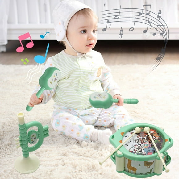 EGNMCR Jouets de Piscine, Ensemble de Jouets Musicaux Tambour à Main Tapoter Hochet Trompette Apprentissage Précoce Instrument de Percussion pour Nourrissons Plastique ABS Sécuritaire Cadeau pour Nouveau-Né pour Garçons et Filles Plastiques Ensemble de Tambours à Main