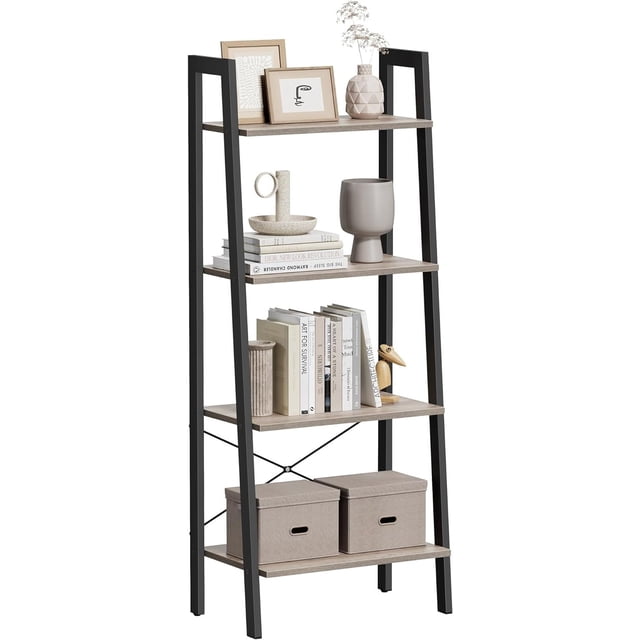 Estantería de Escalera de 5 Niveles, 34 x 56 x 171.5 cm, para Saón, Dormitorio, Cocina, Oficina, Marrón Rústico y Negro MLLS45X