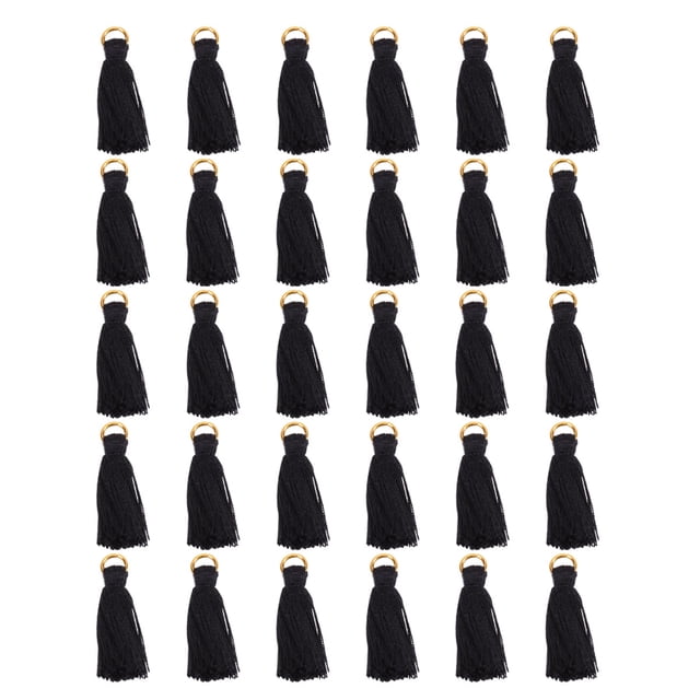 MasteelfCA 30 Pcs 3CM Tassel Pendants with Ring DIY Accessory Cotton Ropes Chinese Style Jewelry Making Accessories for Book Marker Clothes - #2 (Black)