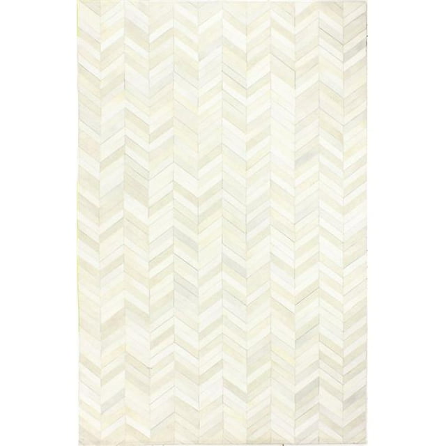 Bashian H112-WH-4X6-H18 Santa Fe Collection Chevron Contemporary Leather Hand Stitched Area Rug, White - 4 x 6 ft.