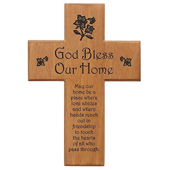 Mahogany God Bless Our Home "May Our Home Be a Place..." 8" Wall Cross