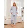 thumbnail image 2 of U2SKIIN Womens Pajama Set, Fluffy Hooded Bathrobe Soft Plush Sleepwear Fuzzy Pjs set,(Light Grey+White,S), 2 of 5