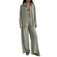 thumbnail image 2 of Conjuntos Casuales de Mujer para Estar en Casa, Camisas de Larga con Botones y Pantalones de Pierna , Chándal Verde S, 2 of 9