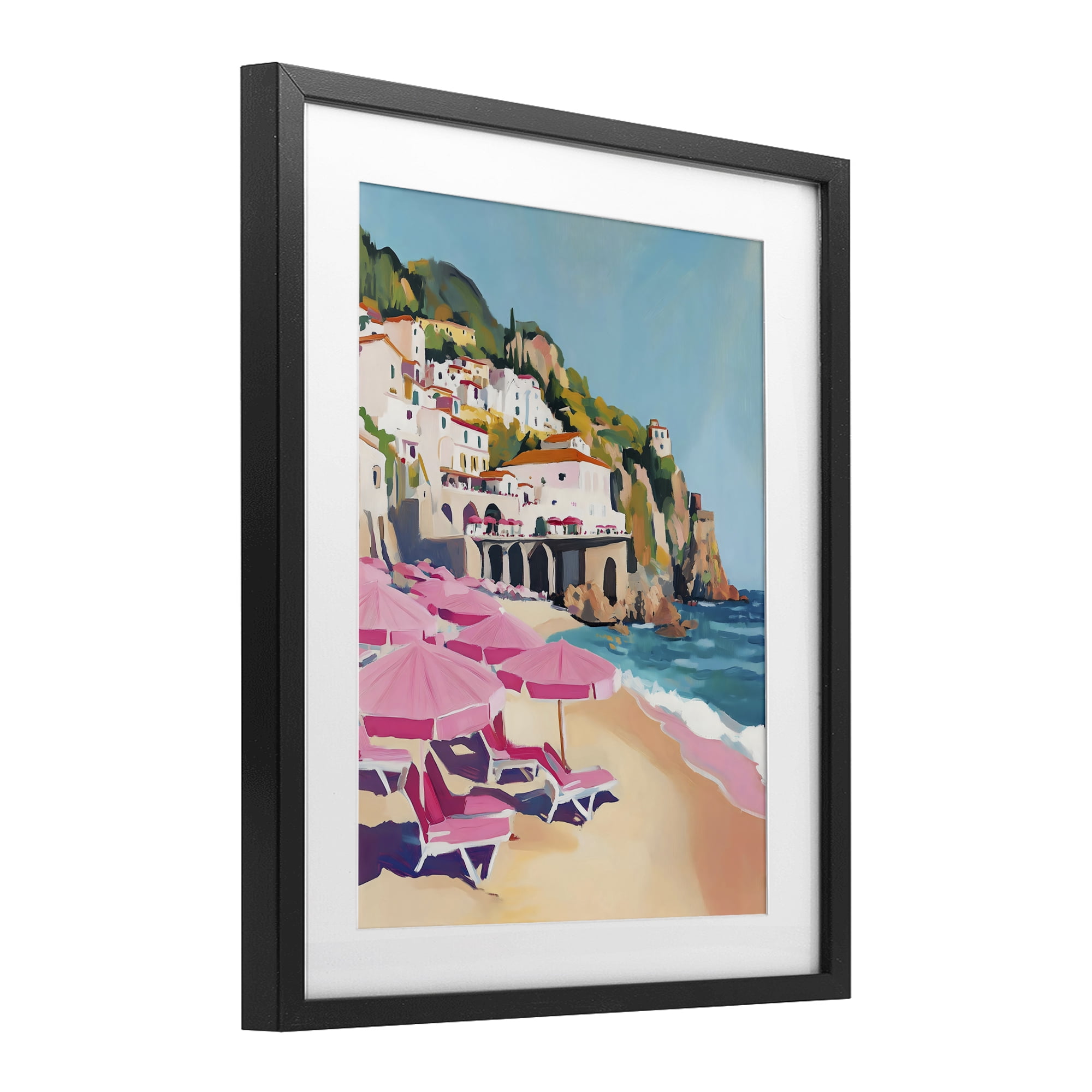 Stupell Industries Pink Beach Chairs on Shoreline Black Framed Print Under Glass, design by The Prints Vibe